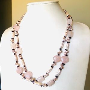 Long Rose Quartz Garnet Natural Pearl Necklace